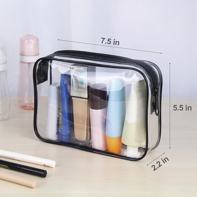 Wedama TSA Approved Toiletry Cosmetic Bags for Men and Women 2 Pack with Zipper Carry on Airline Airport Travel Accessories, PVC Makeup Bags, Quart Size-Black