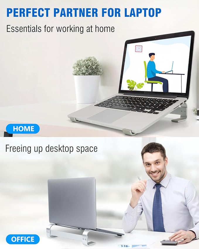 Laptop Stand for Desk, Ergonomic Aluminum Laptop Riser, Ventilated Notebook Stand Compatible with MacBook Air Pro, Dell XPS, HP, More 11-17.3 Inches Work from Home