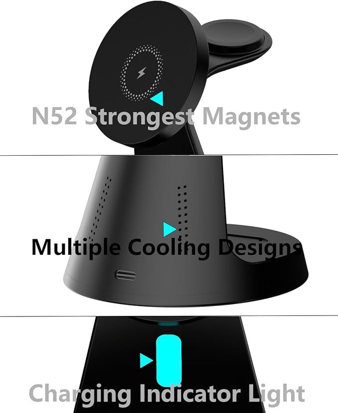 Wireless Charger Compatible with Mag-Safe,3 in 1 Charging Station for iPhone17/16/15/14/13/12 Series, Apple Watch,AirPods,15W Fast Charging (USB-C Adapter Included)