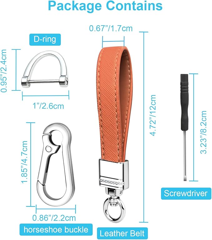 QBUC Genuine Leather Car Keychain,Universal Heavy Duty Metal Key Chain Accessories,Car Fob Key Keychain Holder with 360 Degree Rotatable Snap Swivel and Anti-Lost D-Ring for Men Women(Orange)