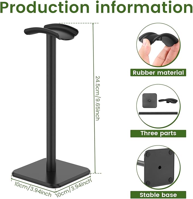 Headphone Stand, Detachable Headphone Holder, Universal Gaming Headset Holder, Space Saving Headset Stand for Desk, Headphone Holder Stand for Most Wired and Wireless Headphones (Black)