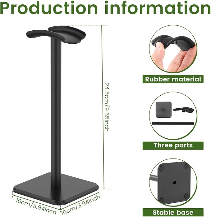 Headphone Stand Detachable Headset Stand Universal Headphone Holder Space Saving Earphone Stand for Desk for Most Wired and Wireless Headphones (Black)