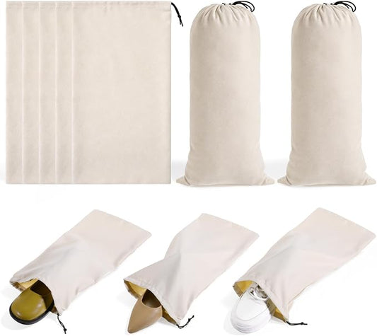 10 PCS Single Shoe Bag for Travel, Velvet Shoe Bags for Packing in Suitcase | with Drawstring Shoes Storage Bag for 5 Pairs of Shoes Dust-Proof for Traveling and Home Storage-Beige, 18×9 Inch
