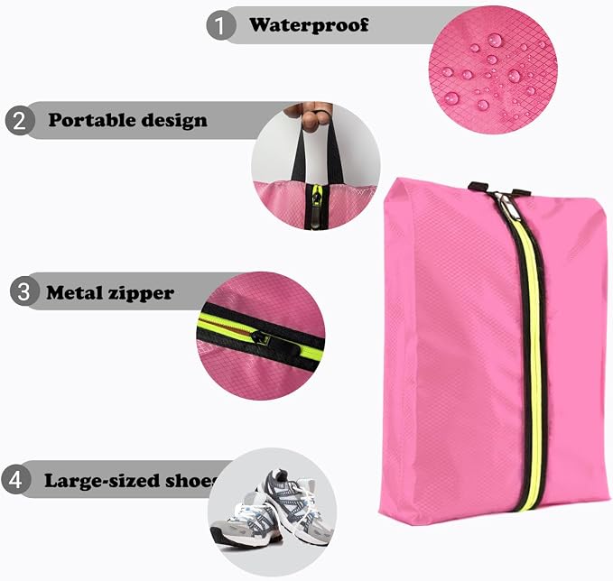 Shoe Bags for Travel, Large Capacity Waterproof Portable Shoe Bags with Zipper, Golf soccer cleats Shoe Bag, Multi-Functional Travel Shoe Pouch for Men & Women (Pink)
