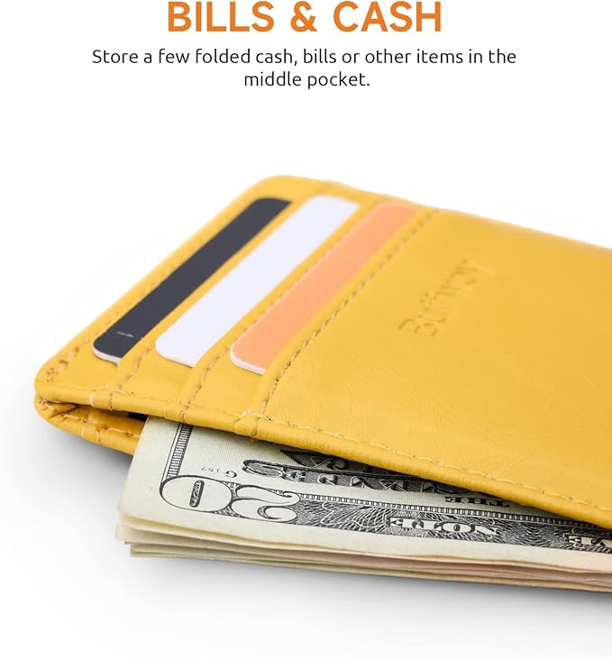 Buffway Mens Slim Wallet, Minimalist Thin Front Pocket Leather Credit Card Holder with RFID Blocking for Work Travel | Minimalist, Thin, Front Pocket, Credit Card Holder, RFID Blocking, for Work Travel