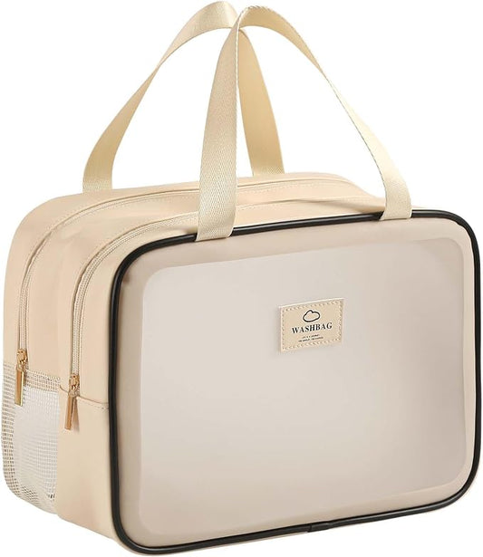 Heliar Large Travel Toiletry Bag with Dry Wet Separation– PVC Waterproof Wash Bag for Women, Clear & Matte shower bag for Gym, Overnight, Swimming, and Business Trips