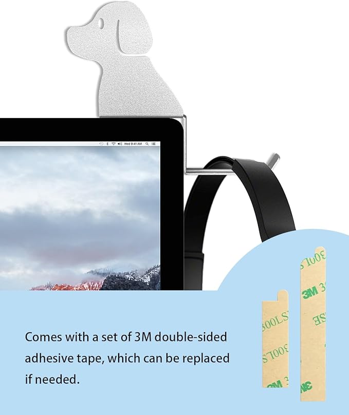 Monitor Stand, Puppy Tail Hook for Headphone, Saves Desk Space and Protects Headphones, Organizer Decorative Hanger for Hanging Keys Cables and More (Silvery)