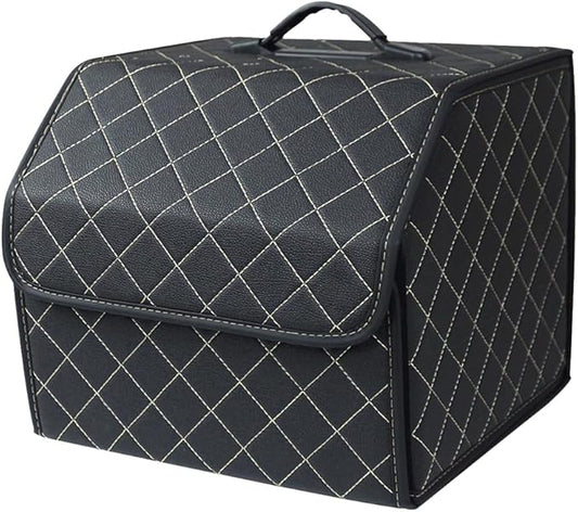 Ergocar Car Trunk Organizer Luxury Foldable Car Boot Tidy Storage Box Waterproof PU Car Boot Storage Organiser for Car/SUV/Truck/Auto (Black-S)