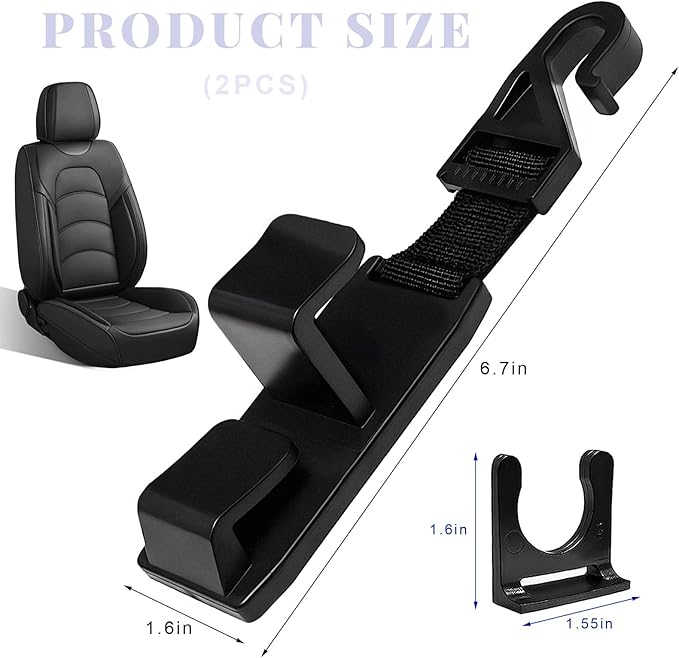 2 PCS Car Seat Headrest Hook, Strong Auto Seat Back Storage Hook Headrest Hanging Organizer, Vehicle Seats Hanger Holder Universal for Purses Handbags Groceries Bags