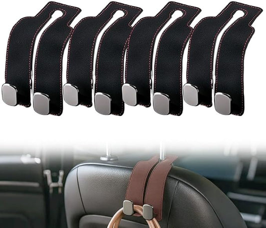 2026 New Car Seat Headrest Hooks for Purses and Bags - Support Car Headrest Hooks for Purses and Bags Coat, Leather Car Bag Purse Holder with Double Hooks (Black-4PC)