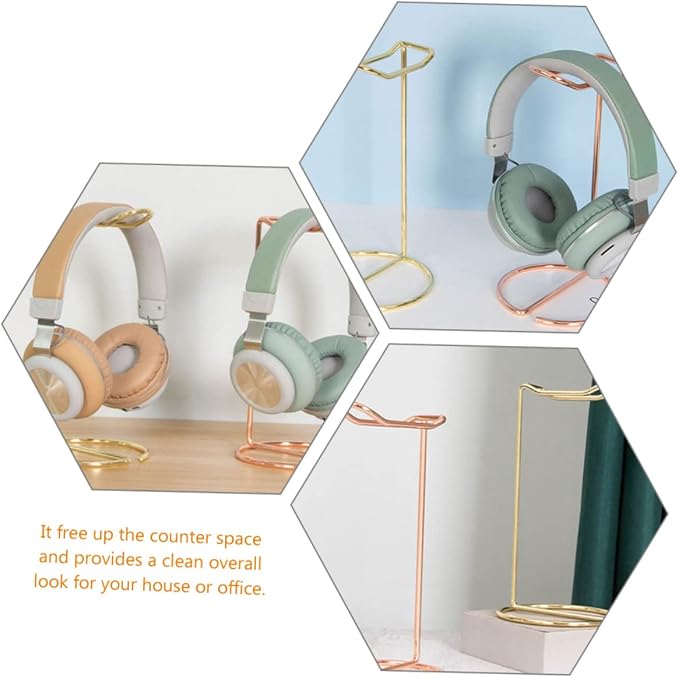 Headset Simple Headphone Stand Headband Stand Desktop Speaker Stand Desk Accessory Headset Rack Earphone Supporting Hanger Headset Frames Iron Rose Gold Headset Holders