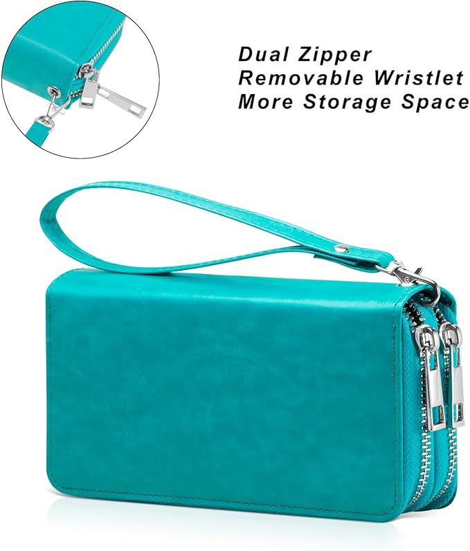 Cellphone Wallet for Women Dual Zipper Long Purse with Removable Wristlet