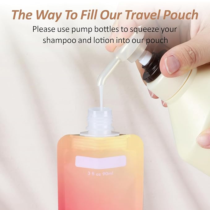 PACKISM 12 Pack Travel Pouches for Toiletries - 3 oz Leak Proof TSA Approved Liquid Containers, Squeeze Bags for Shampoo Lotion, Space Saving Refillable Carriers, Gradient Purple Cherry Yellow