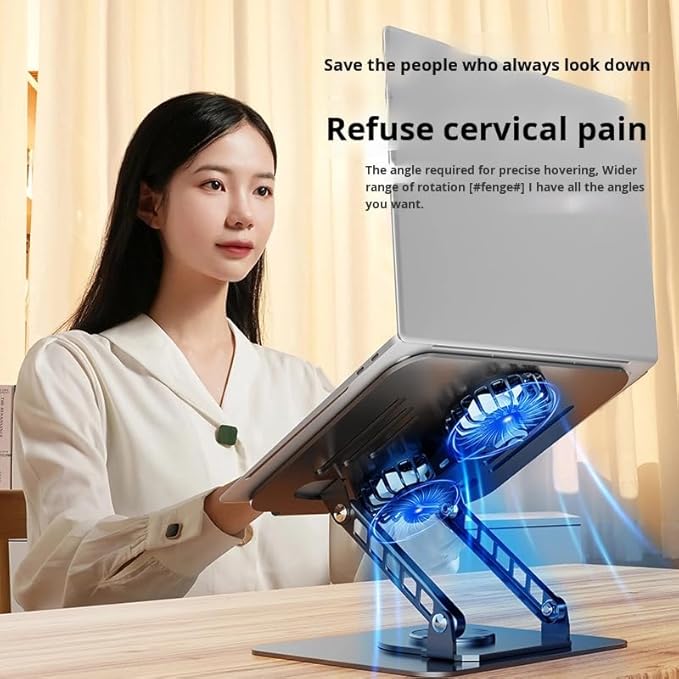 360° Rotatable Carbon Steel Laptop Stand ??Adjustable Height, Tablet Lift, Cooling & Folding Desktop Holder | Soporte Giratorio de Acero para Laptop, Ajustable, Elevador, Plegable y Ventilado