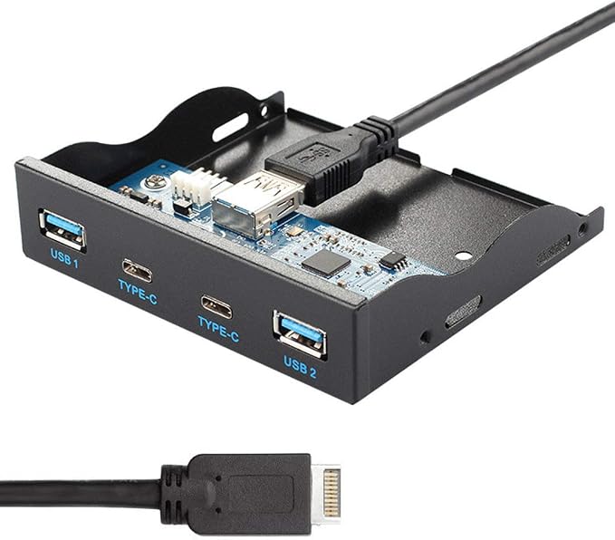 Cablecc USB 3.1 Front Panel Header to USB-C & USB 3.0 HUB 4 Ports Front Panel Motherboard Cable for 3.5" Floppy Bay