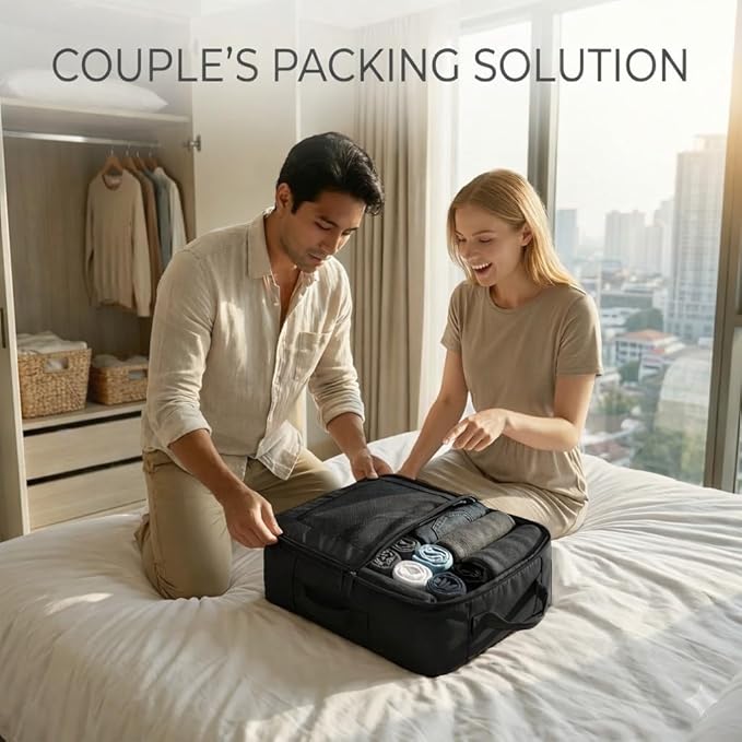G-FORCE 3PC Compression Mesh Mid-Rectangular Packing Cube Set Black Color | Space Saver Travel Organizer | Luggage Compression Cubes