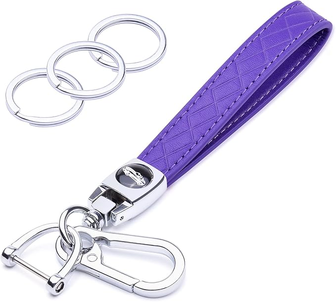 Wisdompro Microfiber Leather Car Keychain, Universal Key Fob Keychain Leather Key Chain Holder with 3 Keyrings and 1 Screwdriver for Men and Women - Purple