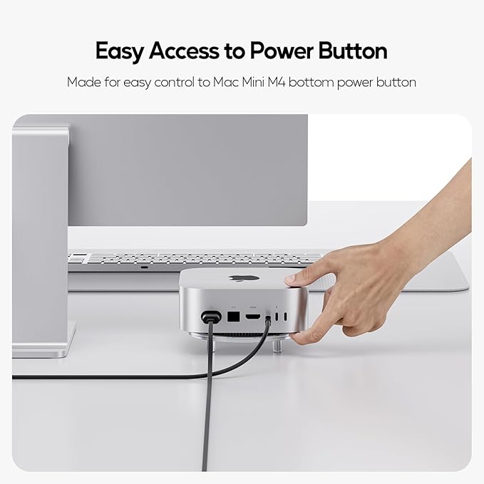 Clear Acrylic Desk Stand for Mac Mini M4/M4 Pro 2024, Minimalist M4 Holder with Easy Power Button Access, Anti-Slip Base & Heat Dissipation, Compact Space-Saving Design for Mac Mini 2024 Model