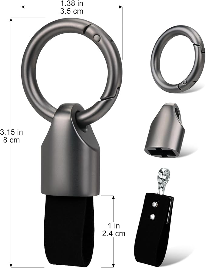 2 Pcs Keyring Keychain for Car Key Fob Holder, Zinc Alloy Buckle Small Leather Key Chain, Key Ring Fob Accessory