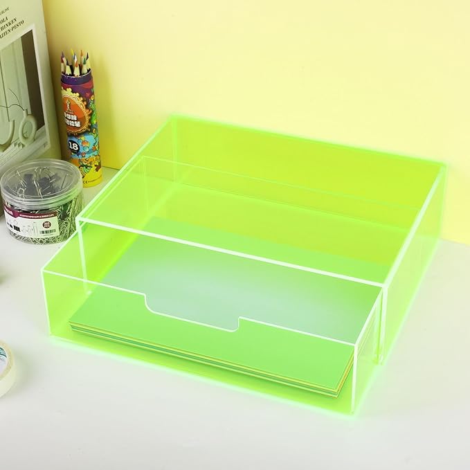 Gelite Acrylic Desk Organizer with Drawer for Makeup Vanity Stackable Desktop Storage Box for Office Supplies, 13.8 x 9.8 x 3.9’’, Neon Green