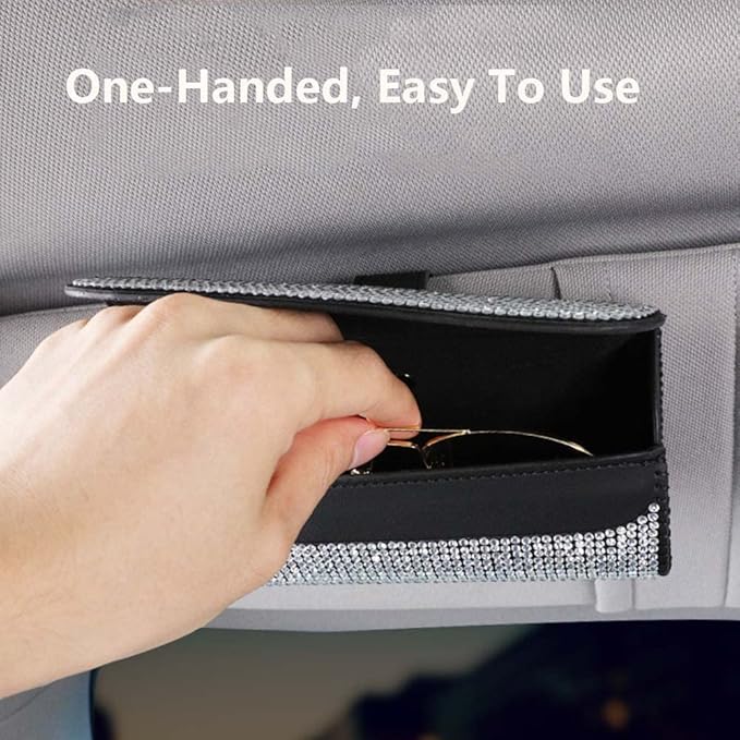 Riloer Glasses Holder for Car Sun Visor, Universal Full Rhinestone Sunglasses Clip Storage Case, Front Sun Visor Mount Organizer Case for Glassess, Bling Red