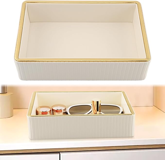 Desk Organizer Tray, Perfume Tray for Women Desk, PU Leather Valet Nightstand Organizer for Men Women, Decorative Vanity Holder for Bedroom