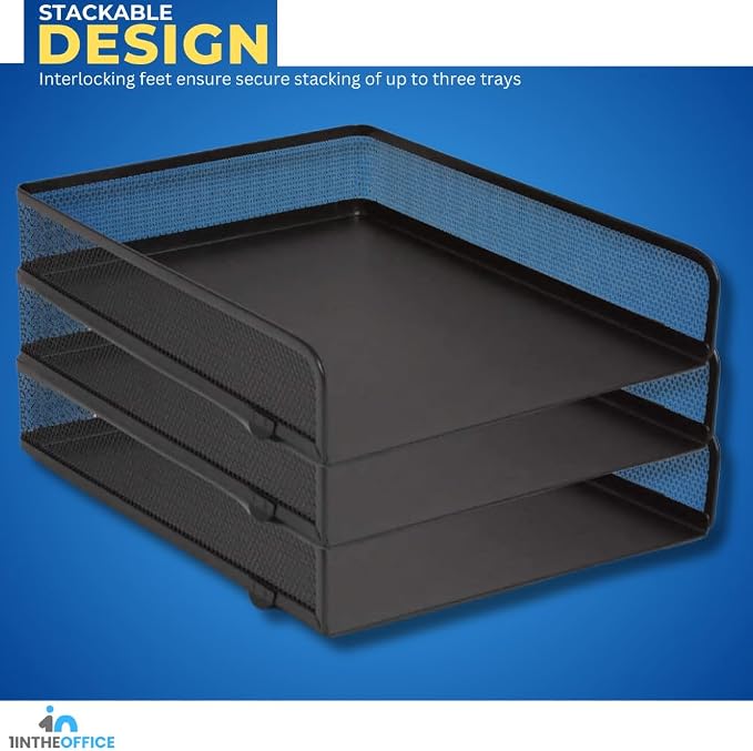 1InTheOffice Stackable Letter Tray, Matte Black Wire Mesh Front-Load Letter Tray