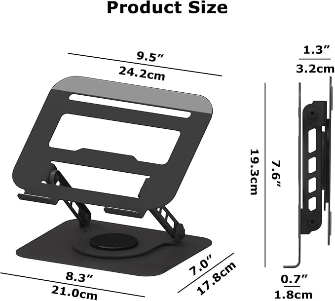 Adjustable Laptop Stand, 360 Rotating Computer Riser, Stable Base Stand Holder for MacBook Pro/Air Notebook up to 16 Inches, Black