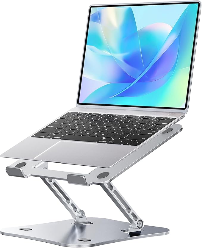H&C(hcck&Cllassp) Aluminum Laptop Stand for Desk, Foldable and Portable Laptop Riser, Adjustable Notebook Stand, Ventilated Cooling Bracket, Ergonomic Computer Stand for 11-17 inch Notebooks, Silver