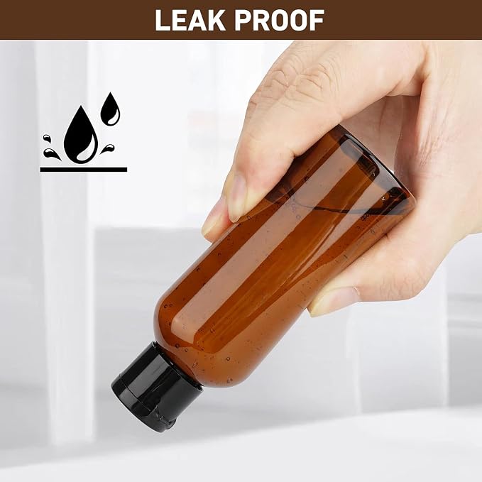 10 Pack 3.4 oz Travel Bottles for Toiletries TSA Approved Leak Proof Travel Size Containers Plastic Empty Shampoo Bottles with Labels Squeeze Bottle Toiletry(Brown)