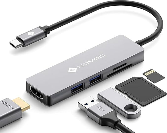 NOVOO USB C Hub 5 in 1 with HDMI 4K Adapter, 2 USB 3.0 Ports, 1 SD Memory Port, 1 microSD Card Reader