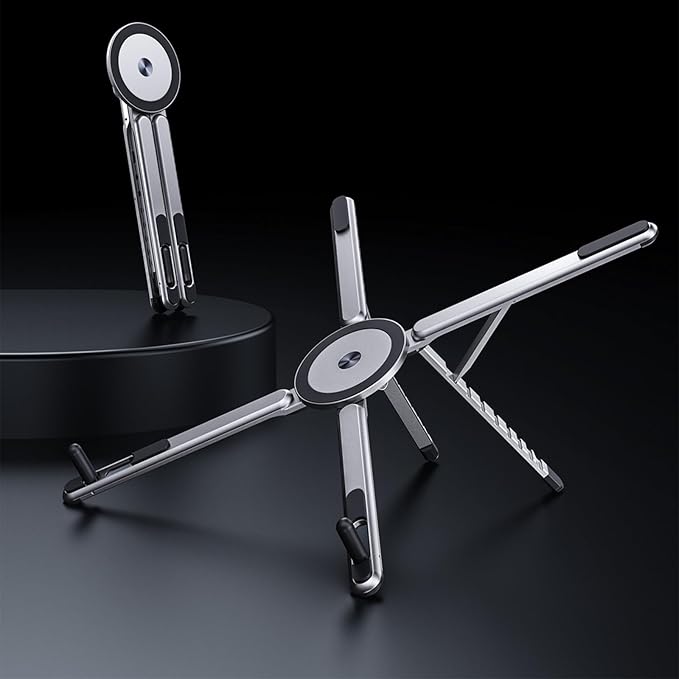 3 in 1 Magnetic Foldable Versatile Stand for Phone Tablet and Laptop,Aluminum Alloy Ergonomic 8-Level Adjustable Height Laptop Stand for Desk,Portable Holder for Home Office and Travel