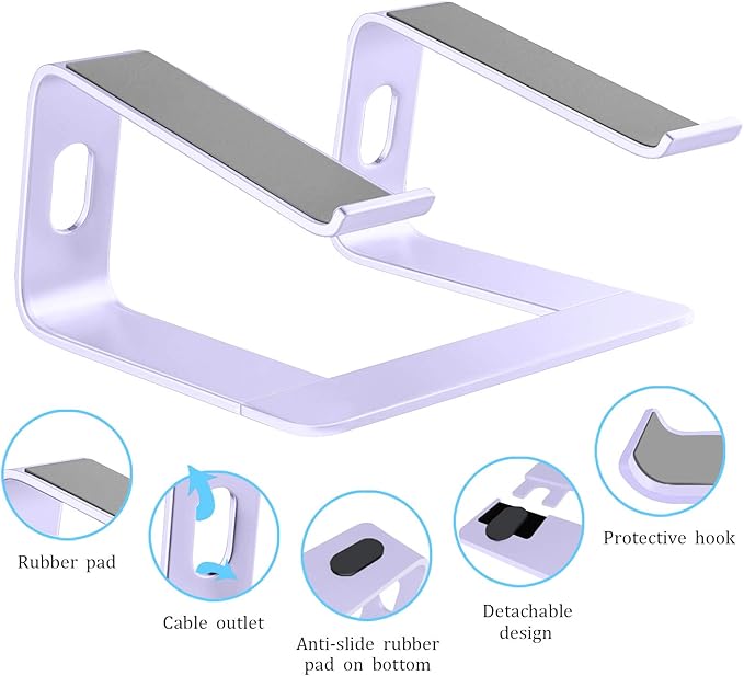 Orionstar Ergonomic Laptop Stand, Premium 5mm Aluminum Riser for 10-15.6 Inch Notebook Computer, Tool-Free Detachable Elevator Holder for Desk Office, Sturdy Riser for Eye-Level Neck Relief (Purple)