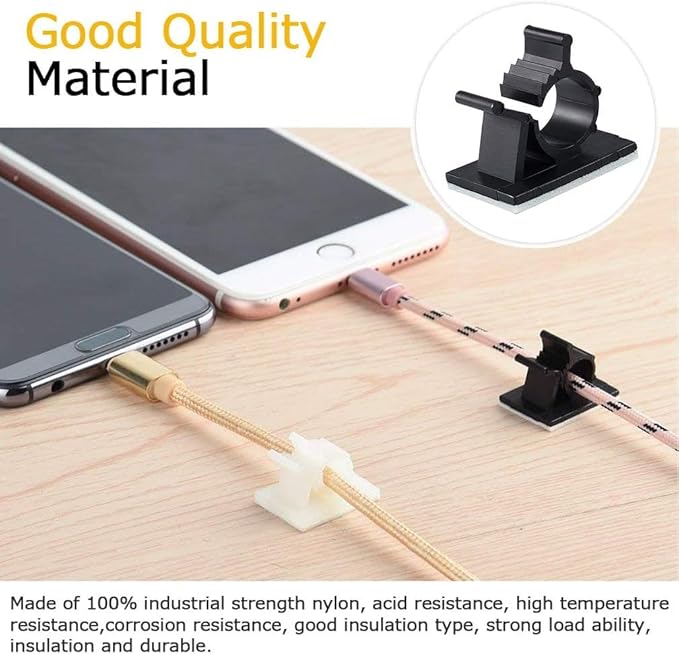 Viaky 30 Pcs Black Cable Wire Clips Adjustable Nylon Wire Holder Adhesive Cable Management Suitable for Maximum Diameter 0.5 inch (12.5mm) Cables