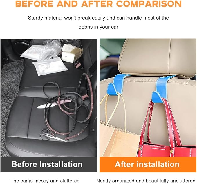 povtii 4PCS Car Seat Headrest Hook, Auto Back Seat Hanging Storage Organizer, Vehicle Seatback Hanger Holder for Purse Handbag Coat Umbrella, Universal Interior Car Accessories (Light Blue)