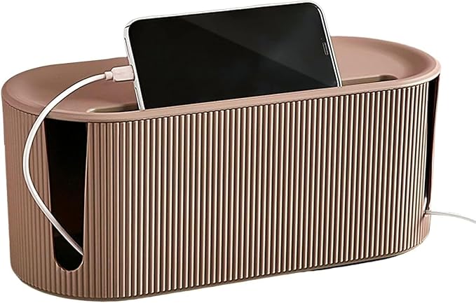 Cable Management Box,Desk Cord Organizer Box with Groove Cover,Plastic Cord Hider Box,Large Cable Box Organizer for Storaging Power Socket/TV/Computer/Router/Games Console Cable (Milk Tea)