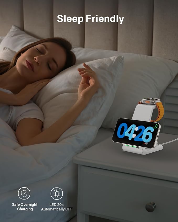 Wireless Charging Station for Apple - 3 in 1 Wireless Charger Stand Dock Watch and Phone Charger Station for Apple Watch 11/8/7/SE/6/5/4/3/2, iPhone 17 Air 16-12 Pro Max SE XS X, Samsung, AirPods