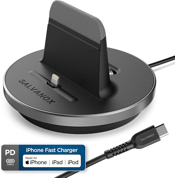 Encased iPhone Charger Stand (MFi Certified) Lightning Desktop Holder Dock with Built-in USB-C Cable for Fast Charging Apple iPhone 14 Pro Max/ 13/12/11/X/Xs/XR/8