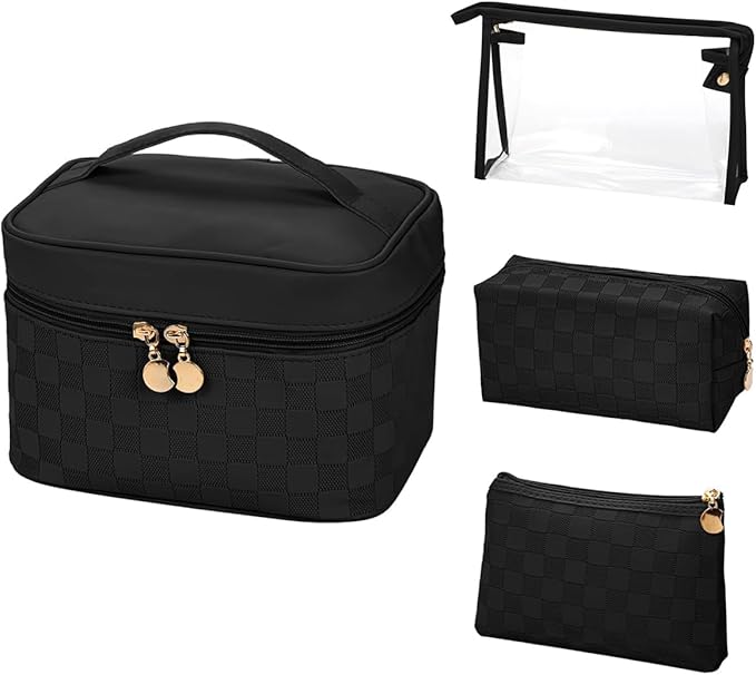 Makeup Bag 4 Pcs Waterproof Cosmetic Bag Set Portable Travel Cosmetic Bag Multifunction Organizer Storage Bag Toiletry Bag forWomen and Girls (BLACK2)