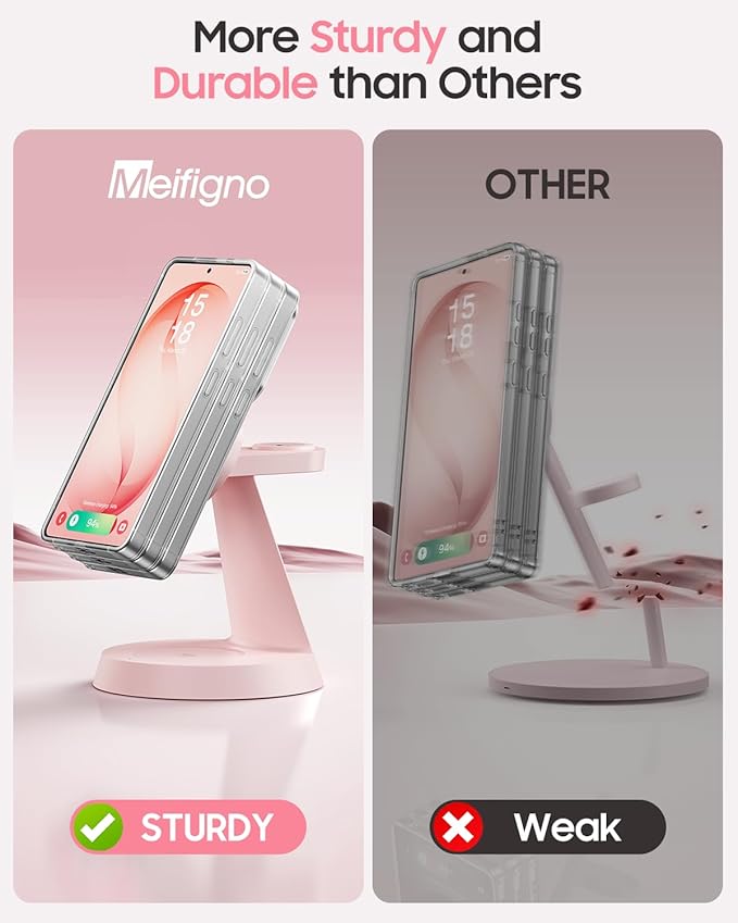 Magnetic Wireless Charger for Samsung, 3 in 1 Charging Station Compatible with MagSafe Samsung Charger for Galaxy S26 Ultra S25 Z Fold7/Flip7, Watch Charger Stand for Galaxy Watch Ultra 8 7, Pink