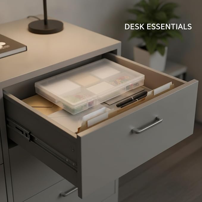 Storage Box, Transparent Stackable PP Plastic Container with Lid for Desktop Organization of Stationery and Documents (1 PC)