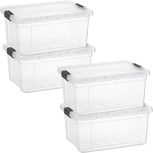 Superio Small Storage Bins with Lids - Clear Boxes for Organizing, Stackable Plastic Containers - BPA Free, Non-Toxic, Odor Free, Organizer for Home, Office, Dorm(4 Pack, 11 Qt)