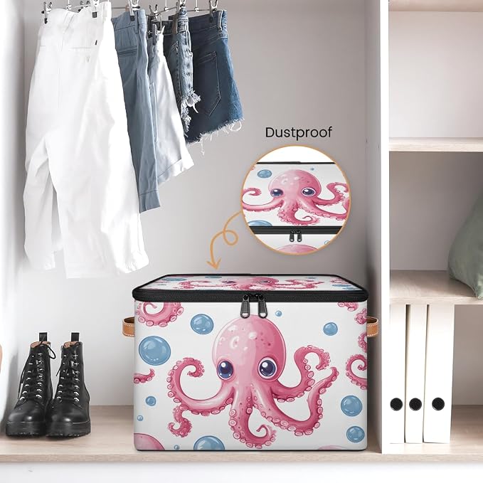 Octopus Storage Basket for Bedroom Kitchen Bathroom Storage Bins with Lids Collapsible Toy Cube Storage Organizer for Kid Teen Women Men