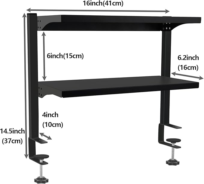 Clamp On Desk Shelf, Above or Under Office Desktop Shelves,Desk Attachment Shelf,Clip On Table Extension, Desk Extender Organizer Shelving for Gaming Organization Accessories
