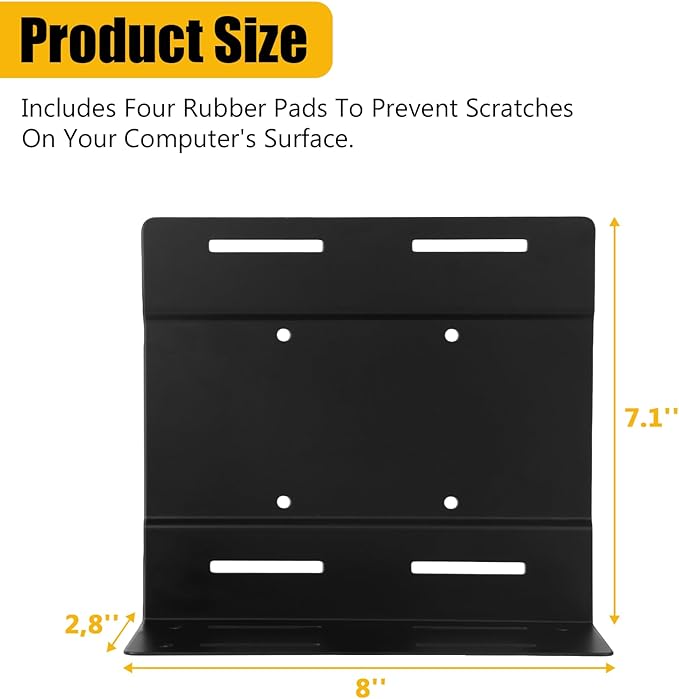 SFF Under Desk PC Mount and Wall Mount Bracket, Heavy-Duty Steel Adjustable CPU Holder for Small Form Factor Towers, UPS, Mini PC, Versatile Mounting with Straps & Hardware Included