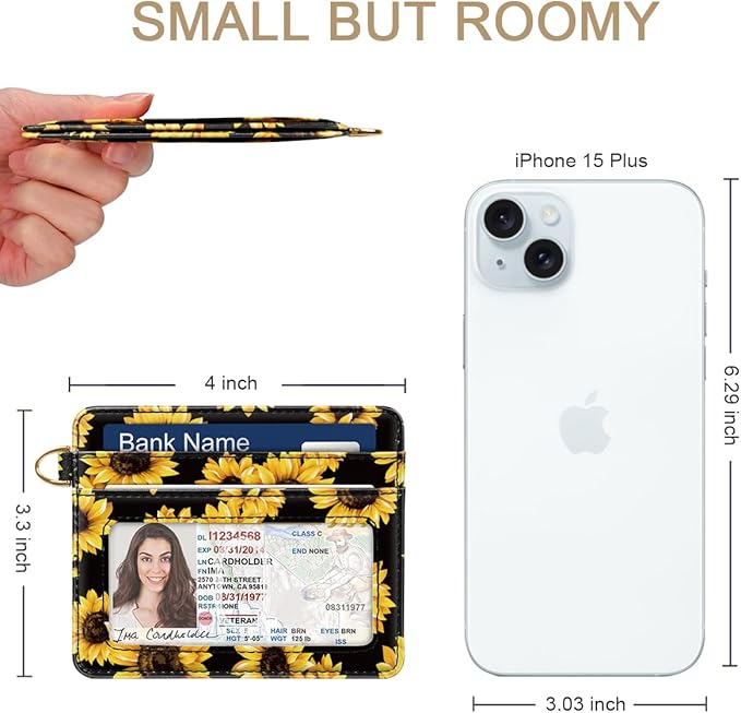 Slim Minimalist Pocket Credit Card Holder Wallet RFID Blocking Lightweight Thin Small Cute Card Cases,Sunflowers