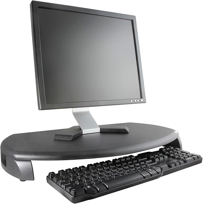 Kantek Desktop Computer Monitor Stand with Keyboard Storage, MDF Wood Top, Holds up to 80 lbs, 23" x 13.25" x 3", Black