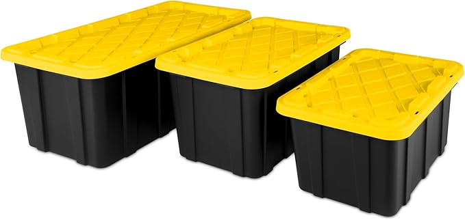 Sterilite 6-Pack Industrial Tote, Plastic Storage Container Bins with Lids, 17 Gallon - Heavy-Duty Organizing Containers for Closet, Bathroom & Office, Stackable Transport Boxes with Secure Handles