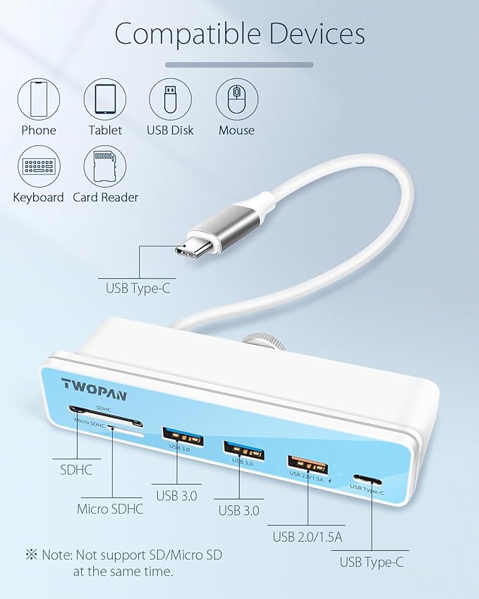 USB C Hub Multiport Adapter for iMac M4/M3/M1, 6 in 1 iMac 2024/2023/2021 USB C Port Hub with USB 3.0 Ports, SD/Micro SD Card Readers & 7 Color Panels