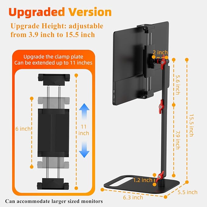 Height Adjustable Portable Monitor Stand, Upgrade Knob Adjustment Portable Monitor Holder for 15.6 17.3 18.5 Inch Screen, Ergonomic Travel Monitor Mount, Tablet Stand for iPad 12.9‘’